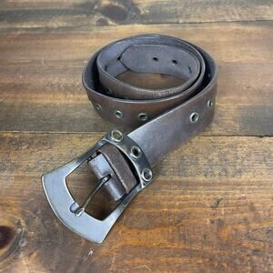 Express Chocolate Brown Leather Brass Color Gromets Belt Large 40" + Buckle